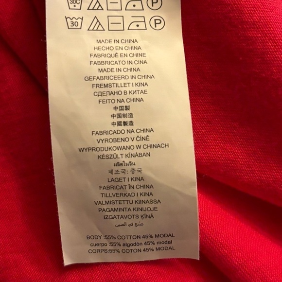 Michael Kors Red T Shirt with Layered Chiffon Hem Size Small Short Sleeve - Picture 4 of 8